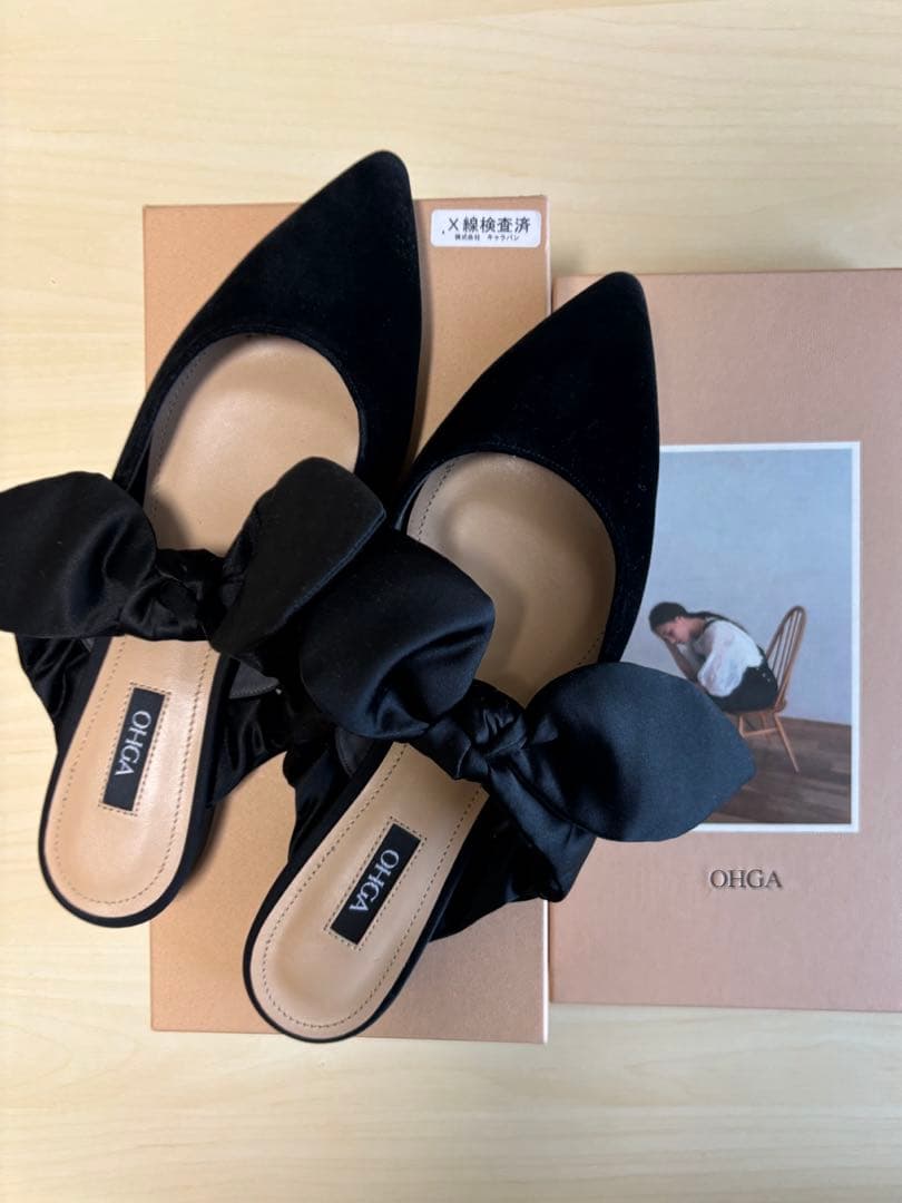 OHGA ブラック リボン ミュール OHGA ブラックリボンミュール - メルカリ