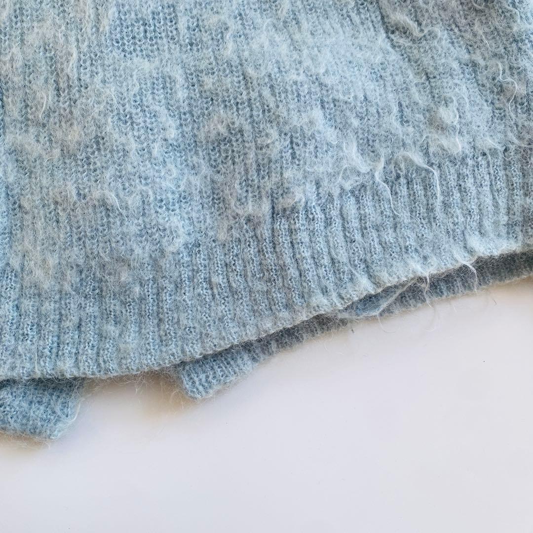 UNUSED ライトブルー ニットカーディガン Vネック モヘヤ55% - メルカリ