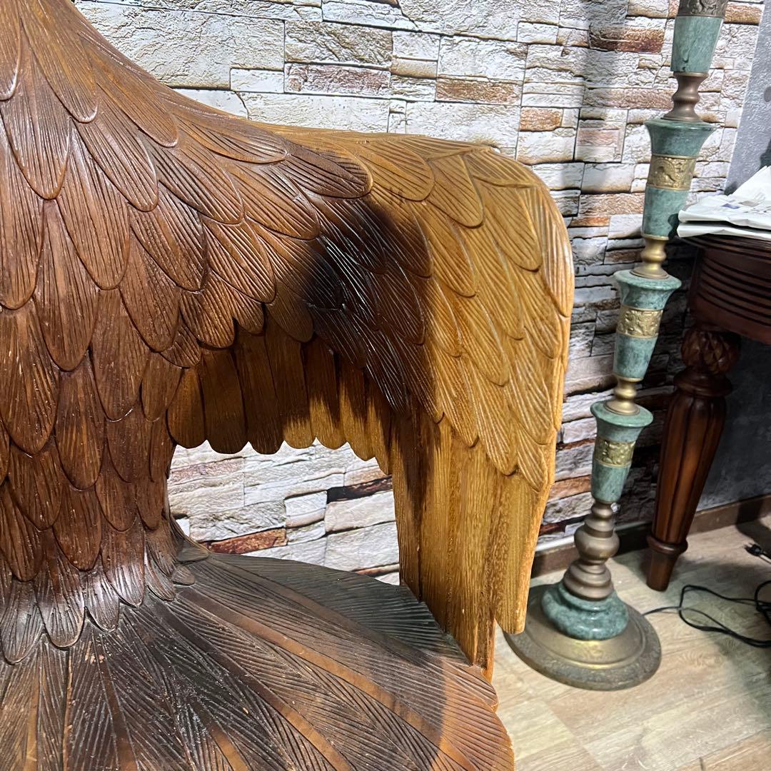 ヴィンテージ家具꧂ワシと少年の木彫りアームチェア 無垢 アンティーク