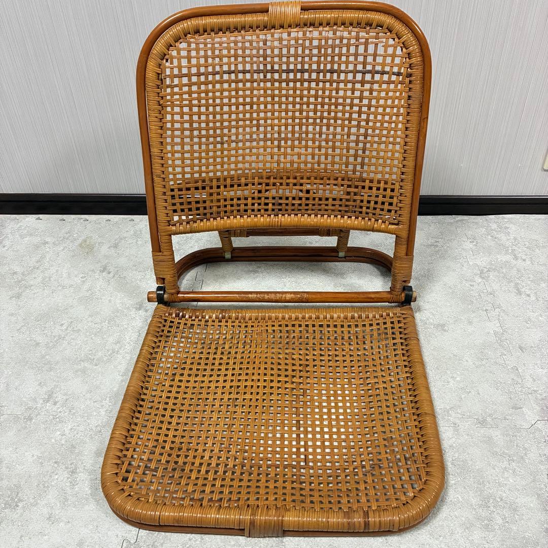 籐 ラタン折りたたみ座椅子 背もたれ調整可能 リクライニング 昭和
