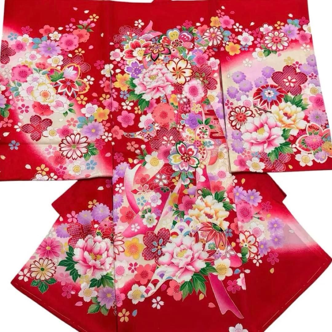 《新品》日本製 正絹 華やかな刺繍入❗️お宮参り 産着 襦袢付 新品たとう紙付 赤