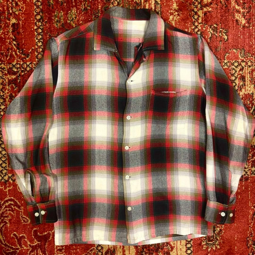 50s TOWNCRAFT レーヨン オープンカラーシャツ オンブレチェック