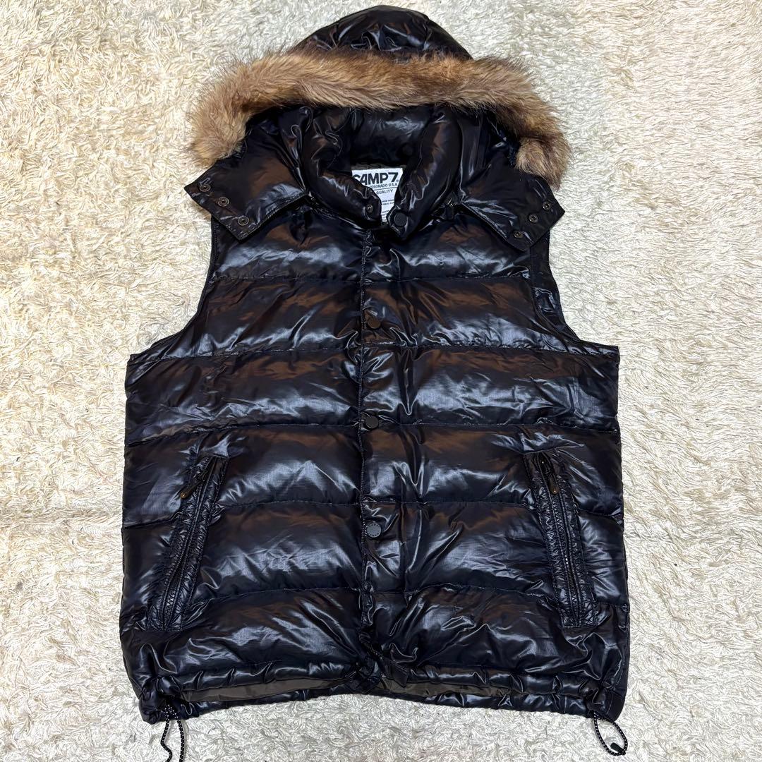 光沢✨CAMP7 ファー付きダウンベスト M 黒 お兄系 Y2K 平成 グランジ