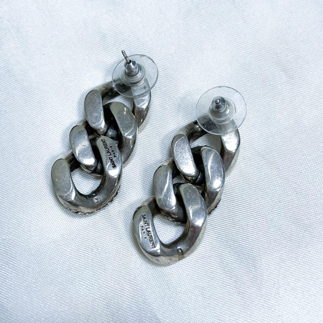 希少 サンローラン ピアス チェーン ラインストーン ユニセックス