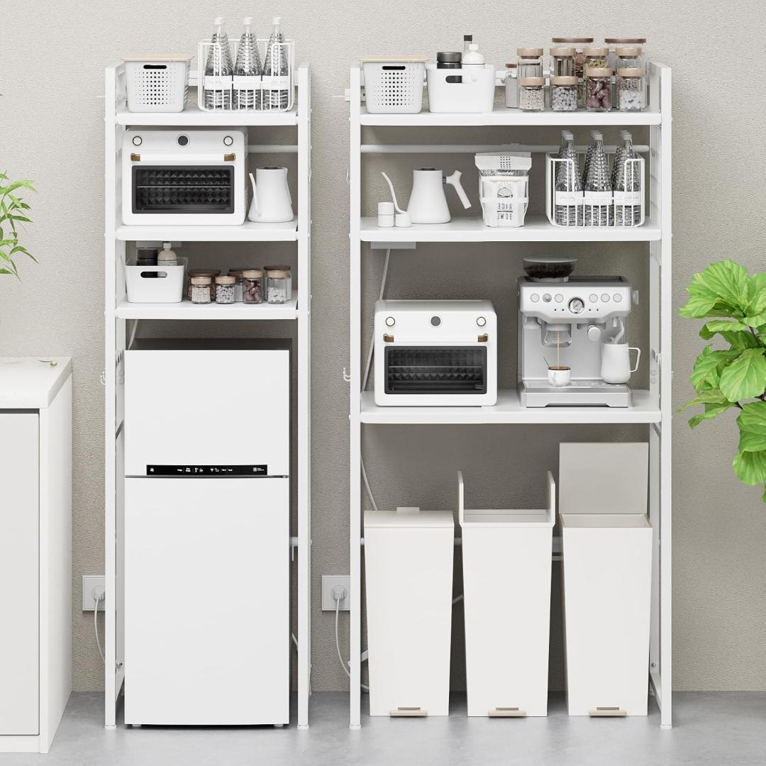 ゴミ箱上ラック⭐️冷蔵庫上ラック 幅50～80㎝ 伸縮 2口コンセント フック付 Amazon.co.jp: TKUIN ゴミ箱上ラック 冷蔵庫上 【幅50～80cm伸縮可・2