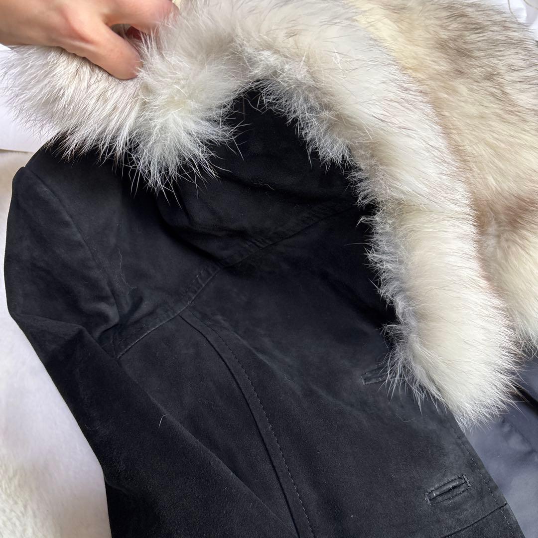 極美品/11号】高級リアルフォックスファー×本革スエード ロングコート