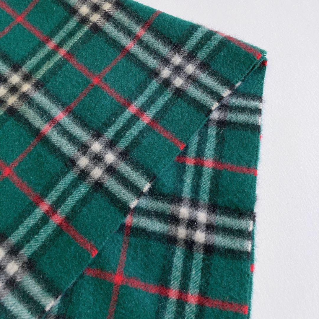 希少】バーバリー カシミア100% マフラー ノバチェック グリーン緑