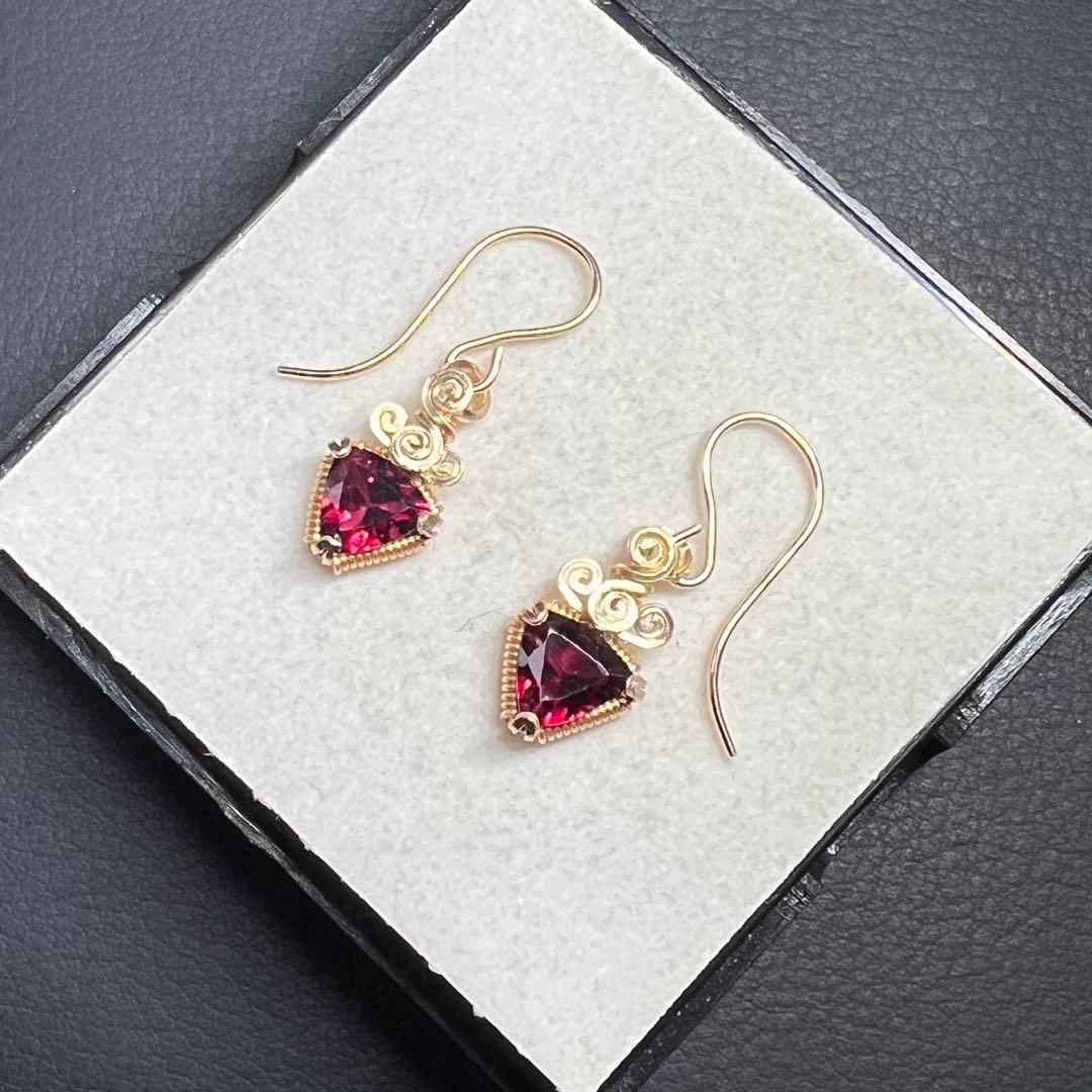 天然石 ロードライトガーネット ワイヤーラッピング ピアス 14kgf 専用