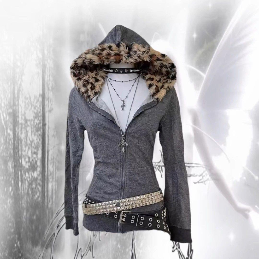 Y2K】平成ギャル！グランジパンク♡ヒョウ柄グレーパーカー♡ - メルカリ