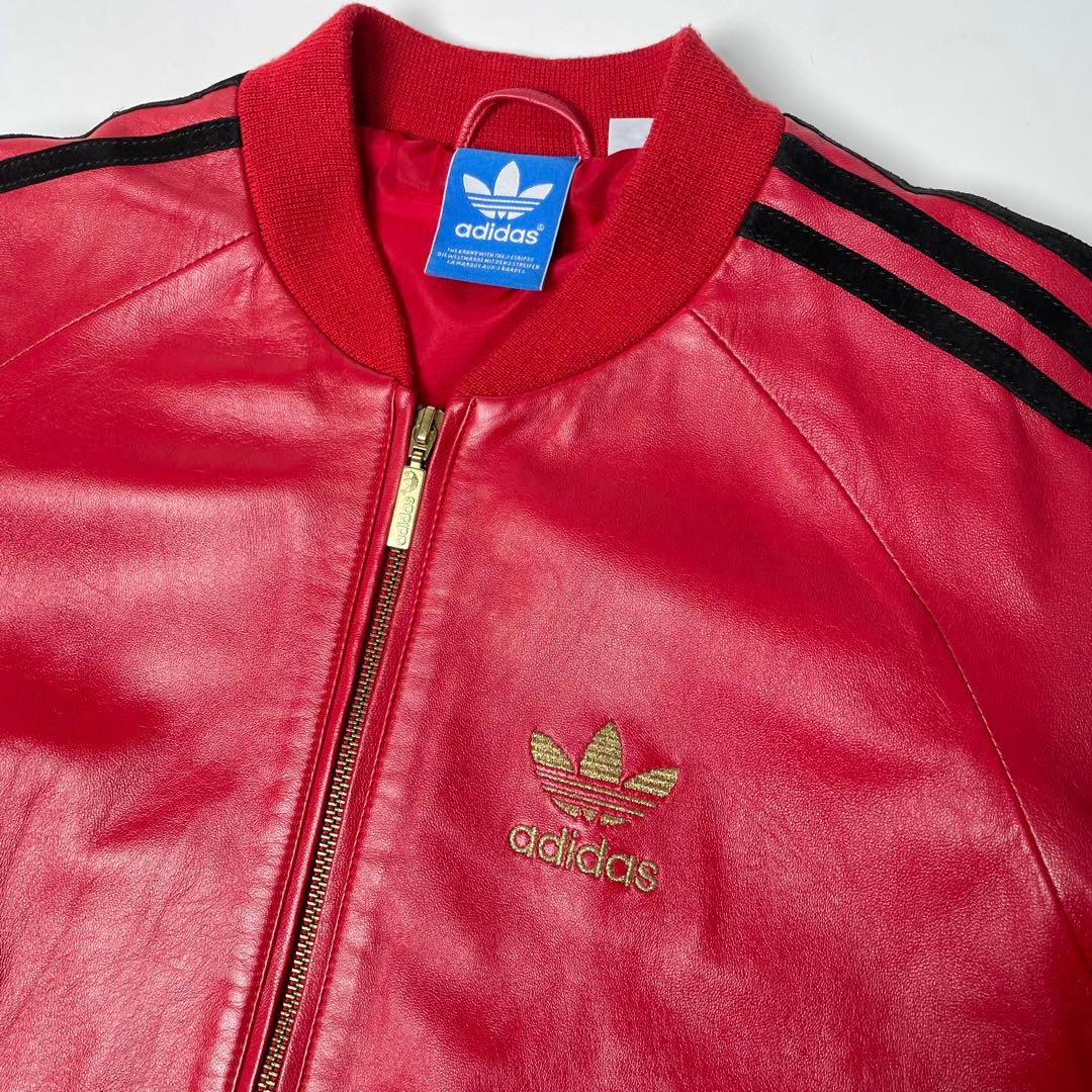 羊革】adidas レザージャケット 赤 M トラックジャケット 本革 - メルカリ