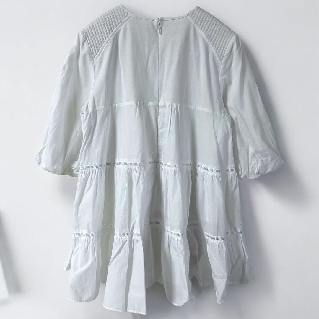 美品】ボーダーズアットバルコニー バレリーナブラウス ティアード 白