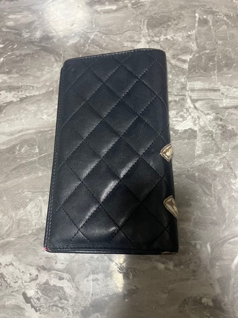 CHANEL】シャネル カンボンライン 二つ折り財布 ブラック キルティング