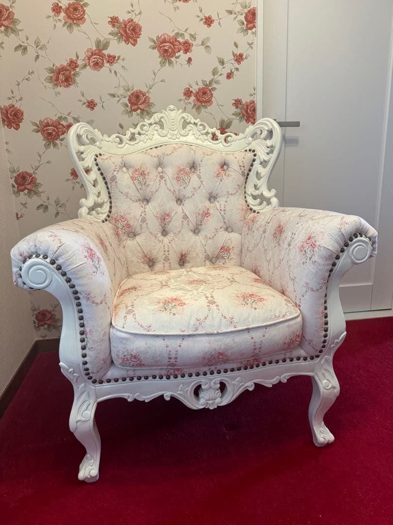 【美品】スクレドゥフィーユ・姫系・ロココ調・アンティーク・猫脚・1人掛けソファ 姫系 家具 ソファ 2人掛け ロココ 調 猫脚 ソファー お姫様 サロン