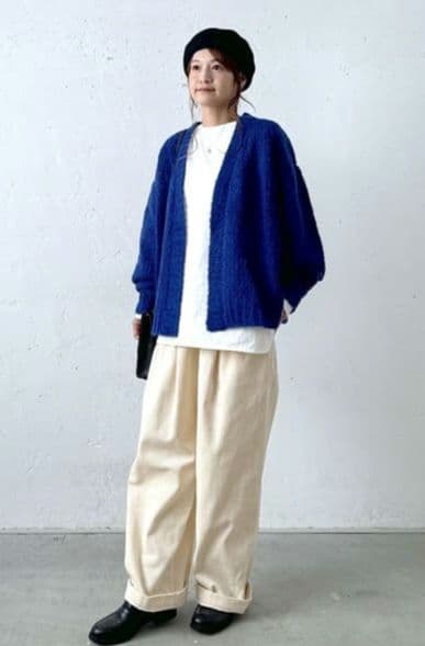 ICHI ウールアルパカローゲージニットカーディガン ichi（イチ）の「【ichi(イチ)】アクリルウールアルパカニット