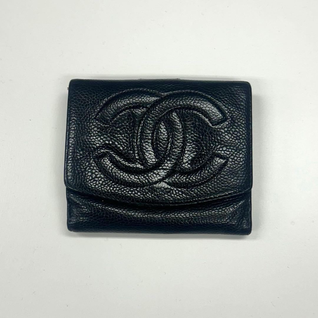 CHANEL シャネル 黒 キャビアスキン 折り財布 ロゴ入り レディース CHANEL（シャネル） 財布 ココマーク レディース ブランド 二つ折り