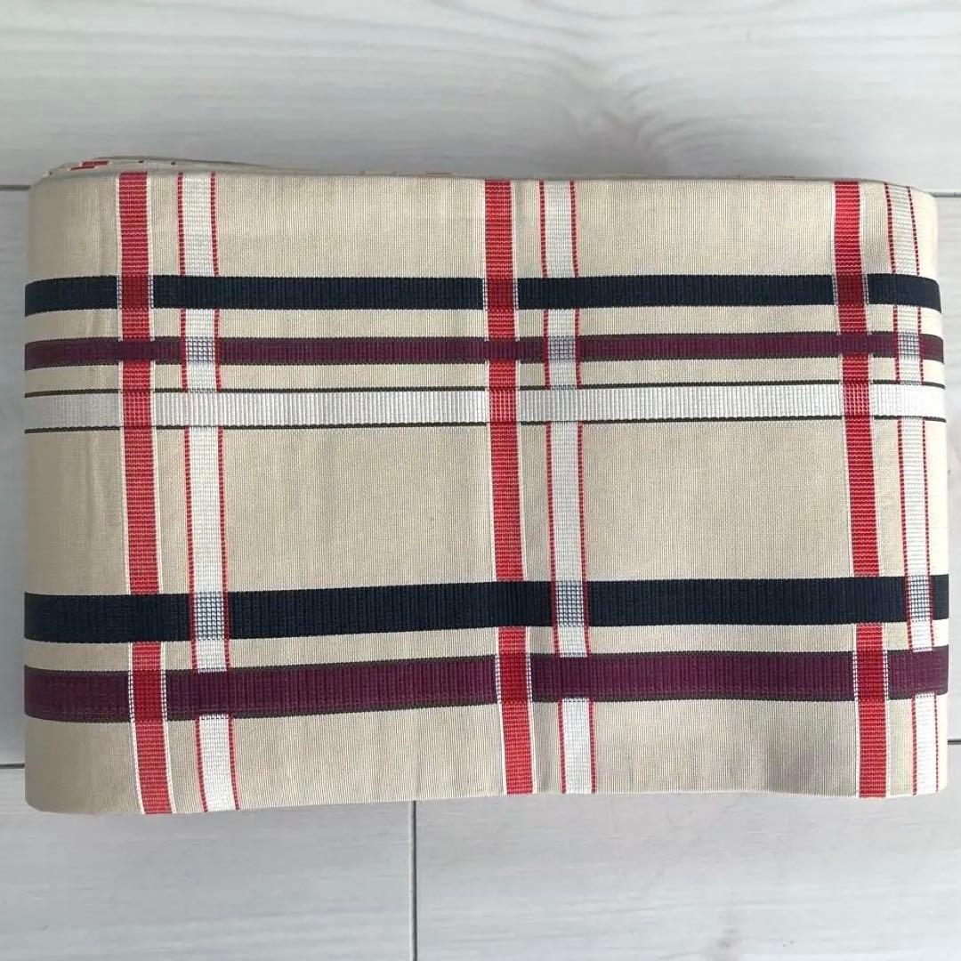 専用　　博多半幅帯　正絹　格子模様　織り出し　淡いベージュ　No.74-00