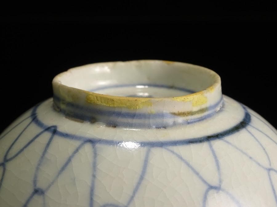 江戸時代 前期 初期伊万里 染付 網目文 小服 茶碗 箱付 茶道具 網