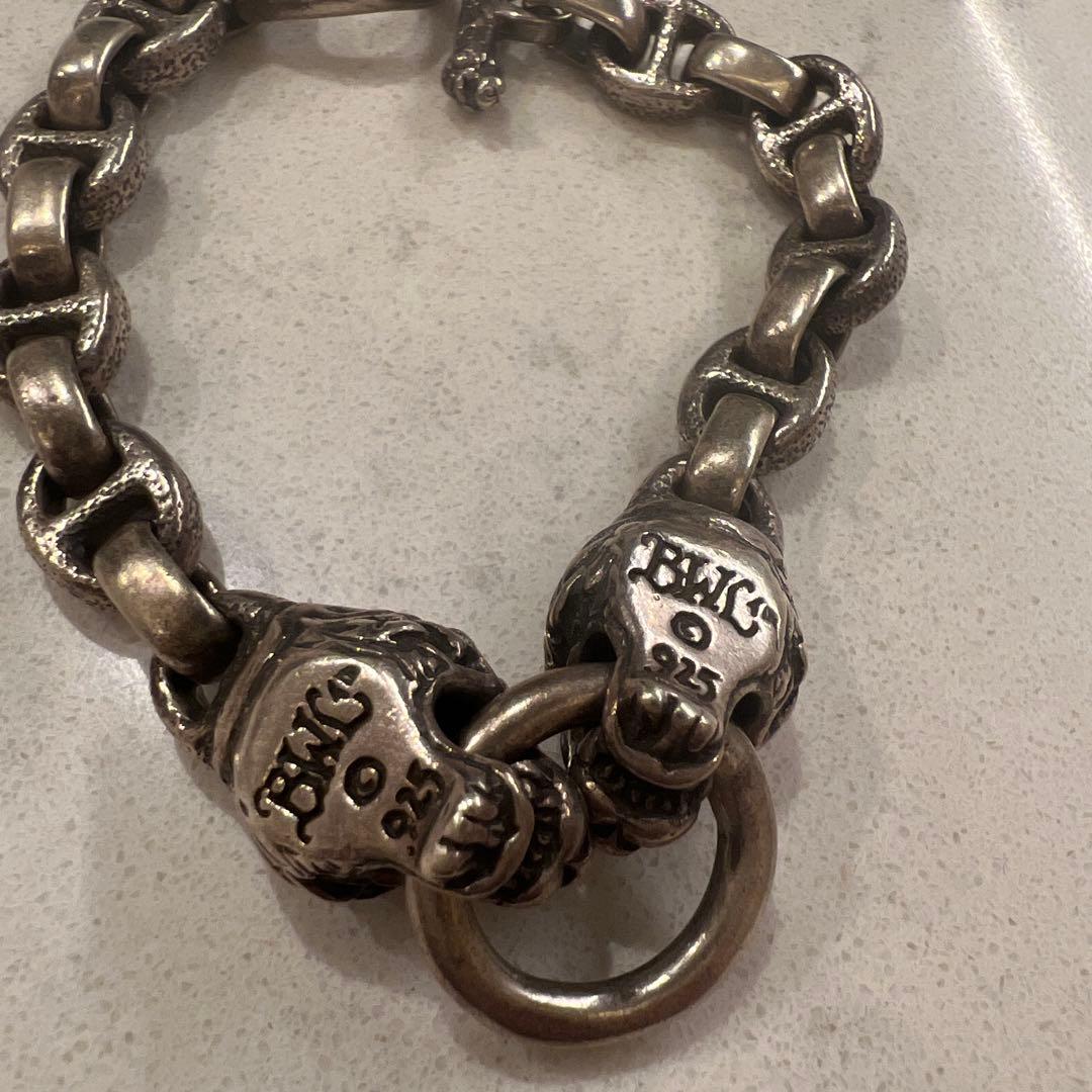 ビルウォールレザー ライオンヘッド シルバーチェーンブレスレット