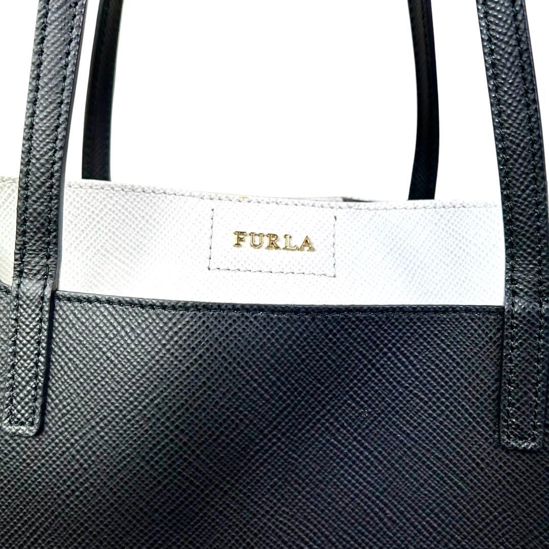 美品FURLA トートバッグ ファンタジア黒/白バイカラー