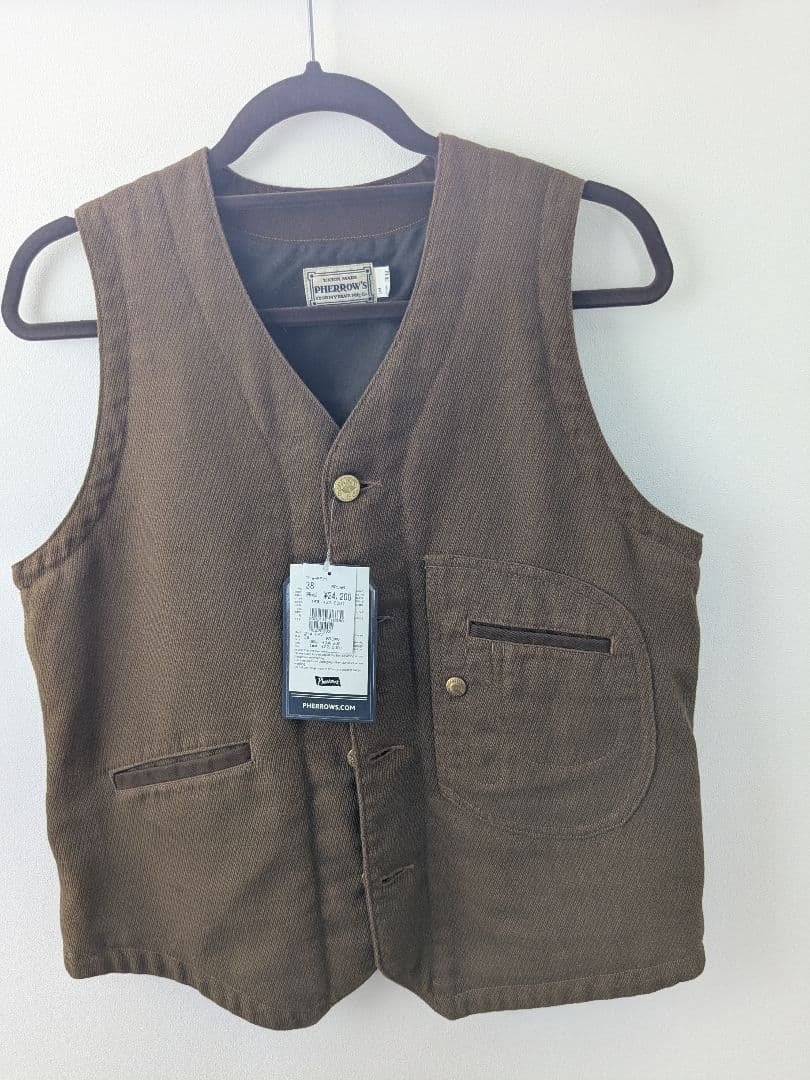 PHERROW'S ブラウンベスト サイズ38 フェローズ ブラウンダック ワークベスト - JET RUG