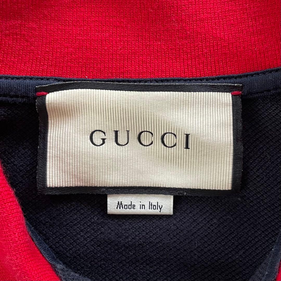 《超美品》GUCCI グッチ ポロシャツ ハチ 蜂 刺繍 ワッペン ネイビー S