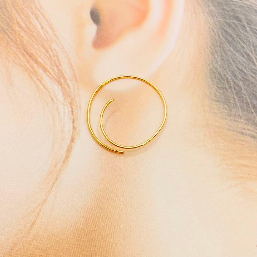 専用　18 刻印❤️ロングサークルピアス✨18金✨0.74g イエローゴールド