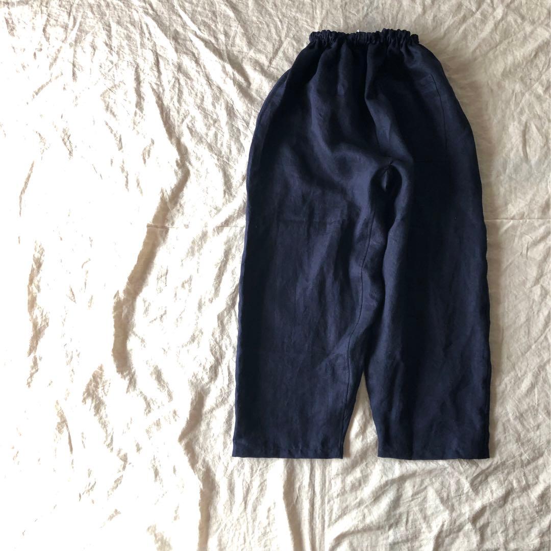 リネンデニムのゆったりもんぺ インディゴブラック