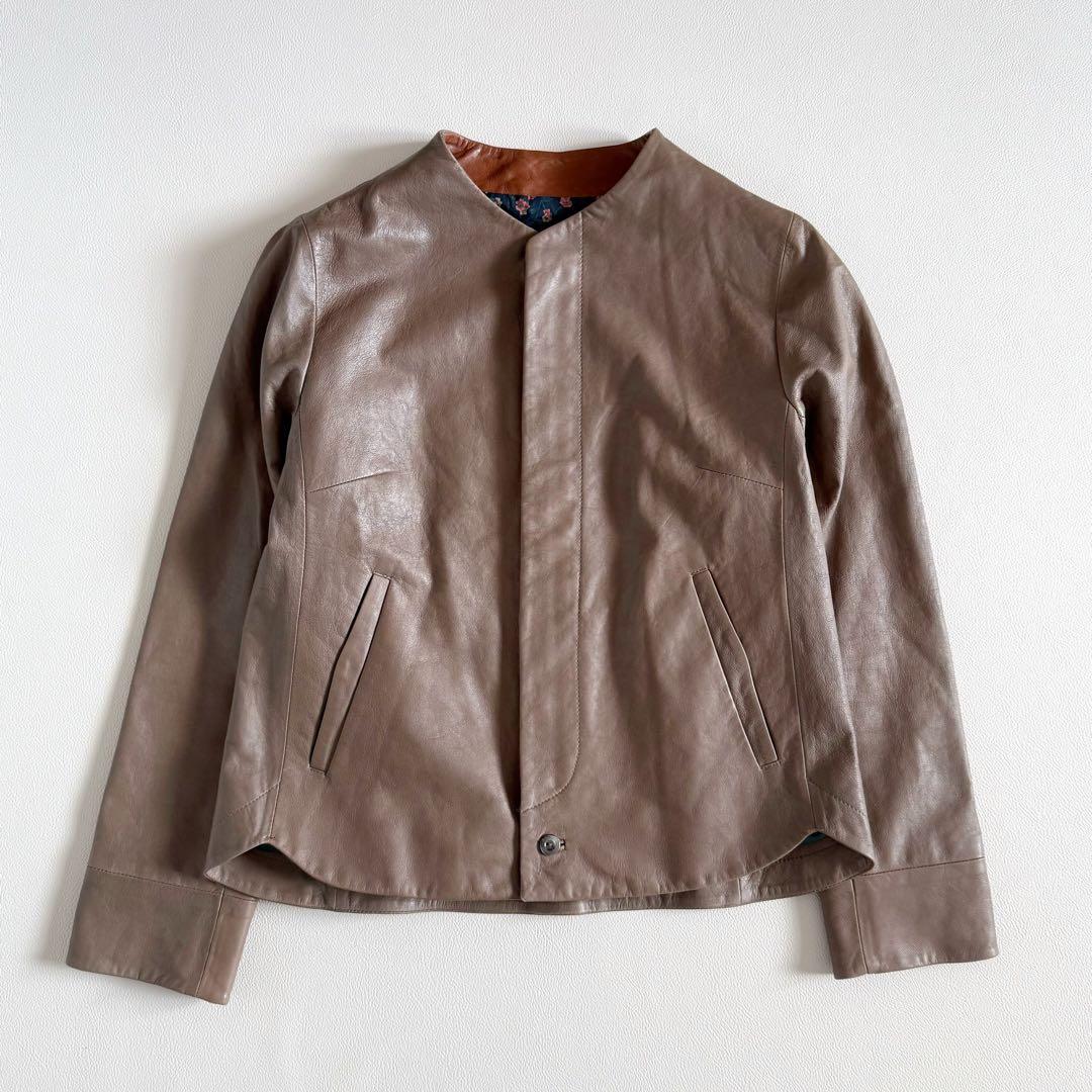 美品　パラスパレス　ラムレザー　イタリア　ノーカラー　ジャケット　3 ブルゾン 新品】 パラスパレス ラムレザー ノーカラー ジャケット イタリア製 M