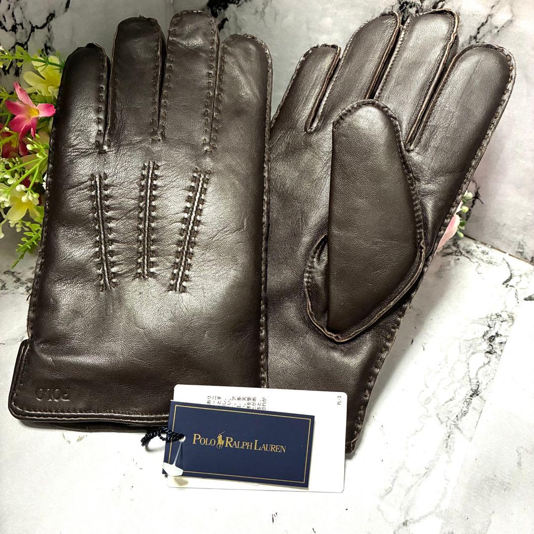 ほぼ未使用】 ポロラルフローレン 手袋 レザー ブラウン - メルカリ