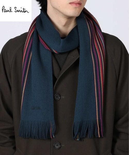 新品☆Paul Smith ダブルフェイス ハーフ ストライプ マフラー 緑＆黒 Paul Smith（ポール・スミス） スカーフ マフラー ストール ストライプ