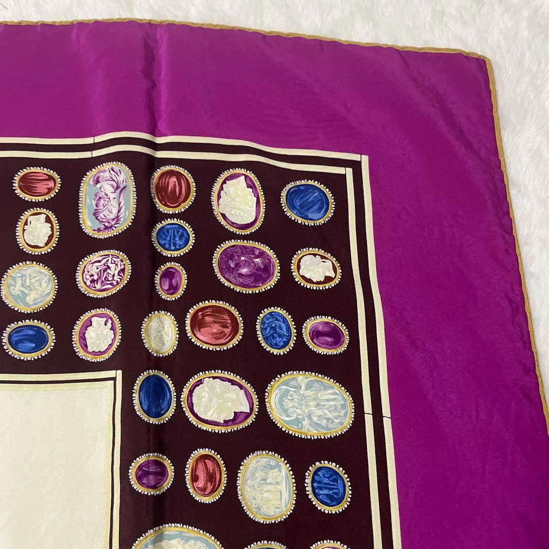 美品 希少 カメオ シルク シャネル スカーフ ヴィンテージ パープル 紫