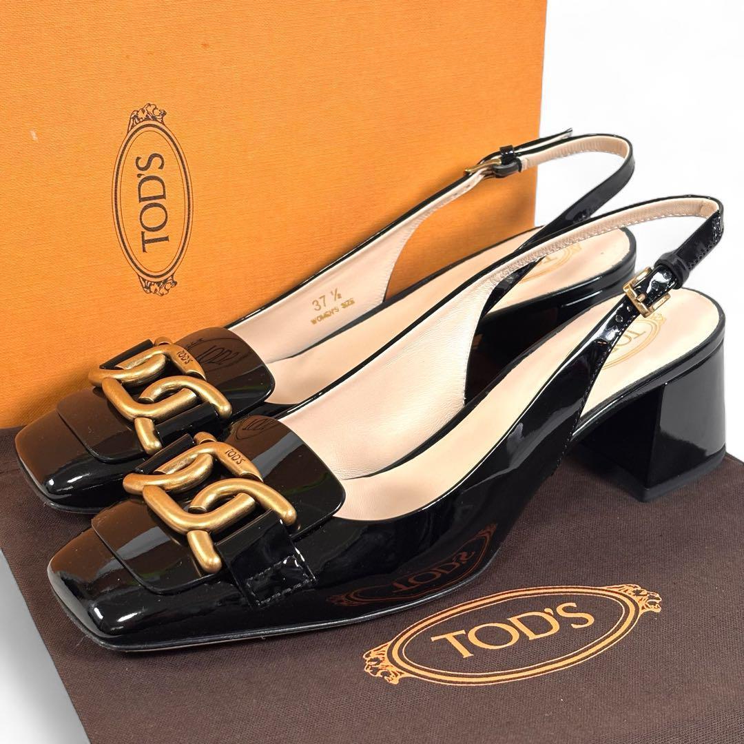 美品 トッズ 37 1/2 24.5 ケイト エナメル ミュール ブラック 黒 TOD'S（トッズ） TODS サンダル KATE ケイト XXW04J0GU70MID