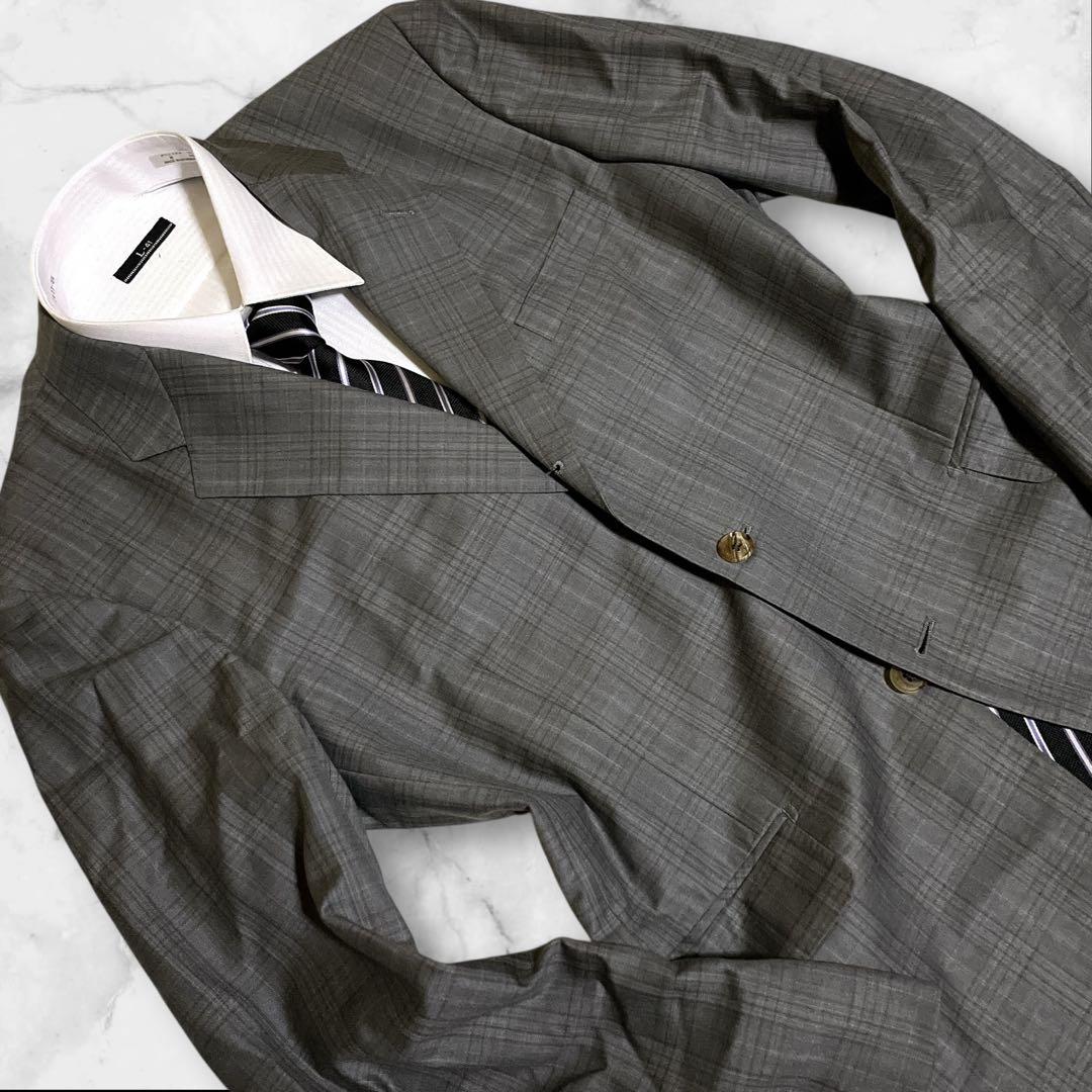 極美品☆HANABISHI☆ゼニア☆スーツセットアップ☆チェック柄☆グレー