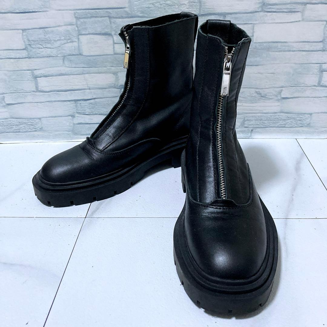 極美品 ZARA 厚底ブーツ センタージップ トラックソール ブラック 24.0