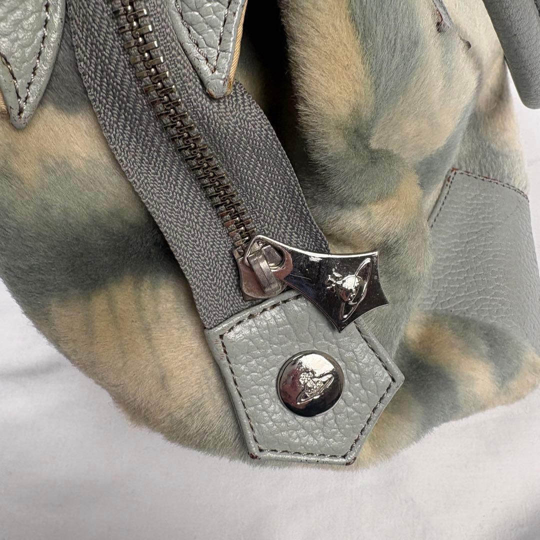 ヴィヴィアン ヤスミン ハンドバッグ レザー×ハラコ 肩掛 水色・グレー