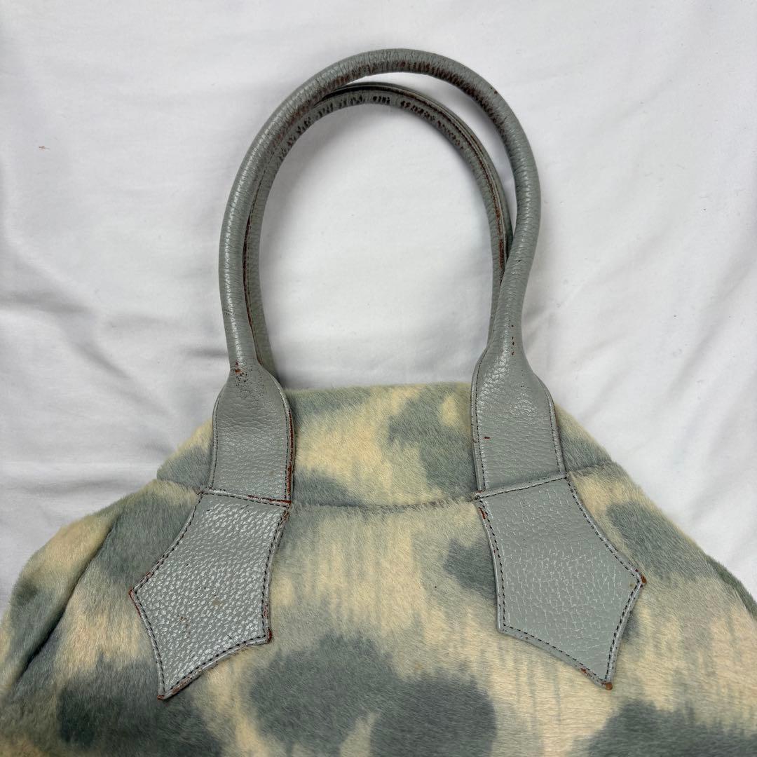 ヴィヴィアン ヤスミン ハンドバッグ レザー×ハラコ 肩掛 水色・グレー