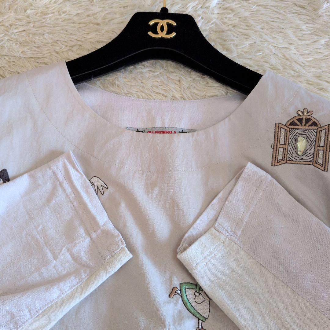 OLLEBOREBLA カットソー ぶたさん刺繍 異素材ミックス アリス赤ずきん