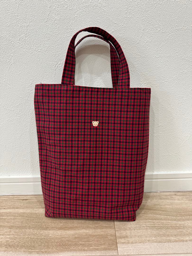 ファミリア風タータンチェック柄トートバッグ 素人ハンドメイド - メルカリ