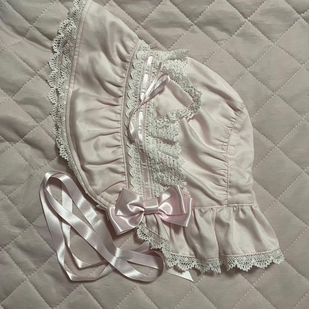 BABY ねこみみボンネット　ピンク B30822s.jpg