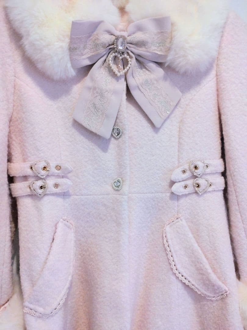 LIZLISA ビジューリボン ミニ丈Aライン コート ピンク - メルカリ