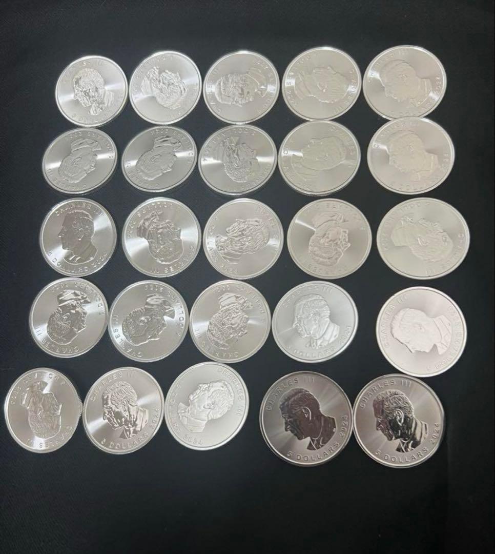 メイプルリーフ銀貨2024 (25枚) ☆即納追跡可☆ カナダ 2024 メイプルリーフ 1オンス 地金型銀貨 【25