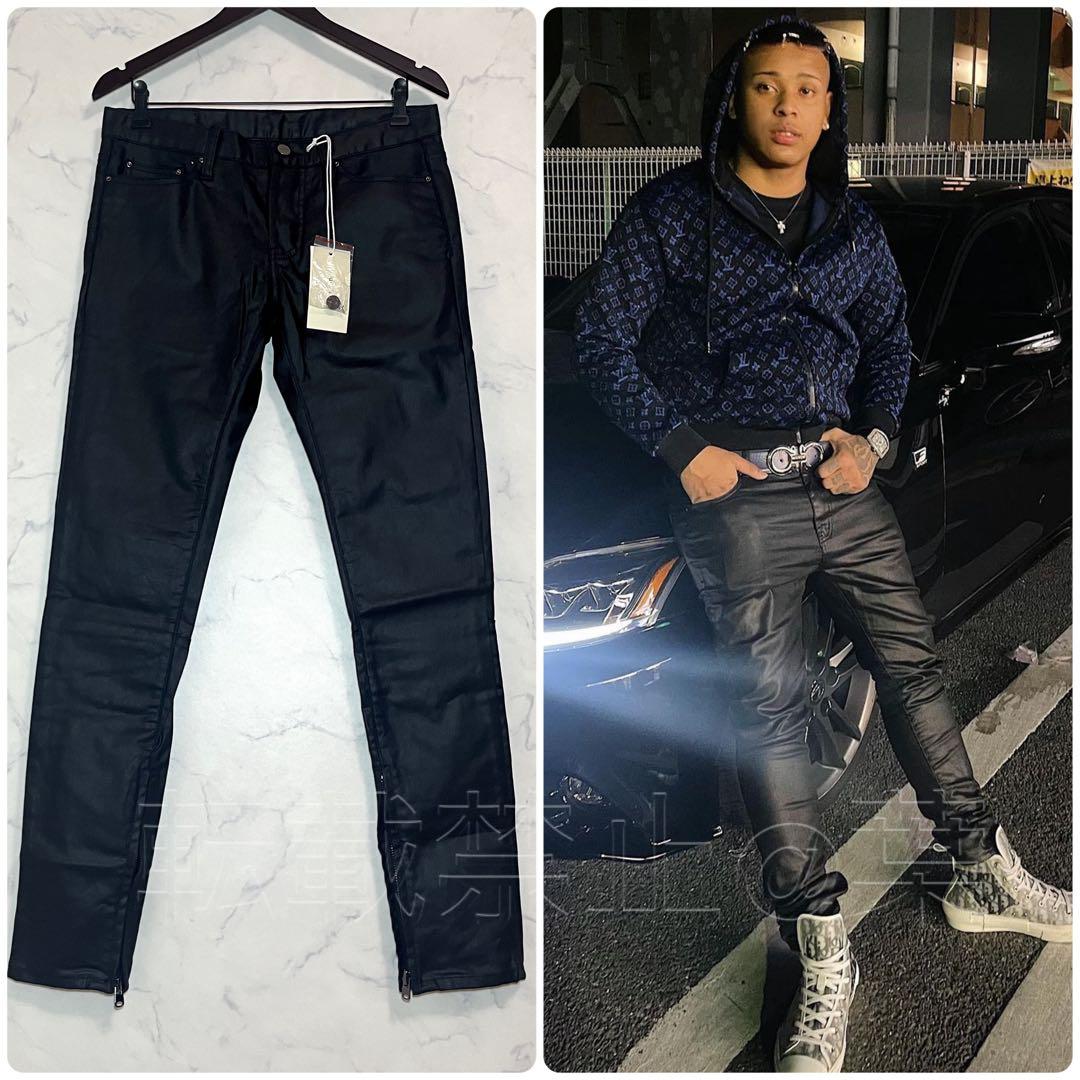 新品 MNML 裾ジップスキニーデニム ワックスコーティング マット