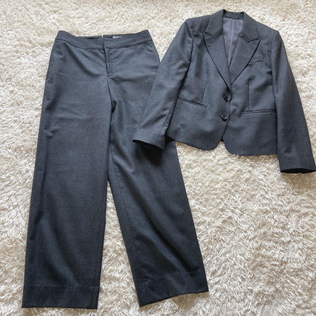 マーガレットハウエル　ワイドパンツスーツ　2/3 グレー　ウール　レディース2B マーガレットハウエル ワイドパンツスーツ 2/3 グレー ウール