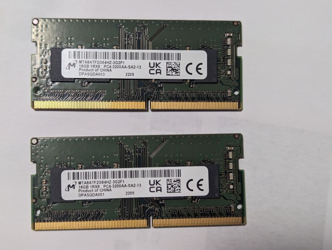 Micron 32GB(16GB2枚) DDR4 3200MHzノート用メモリー Micron SODIMM 32GB DDR4 3200 PC4 25600 2Rx8 MTA16ATF4G64HZ-3G2