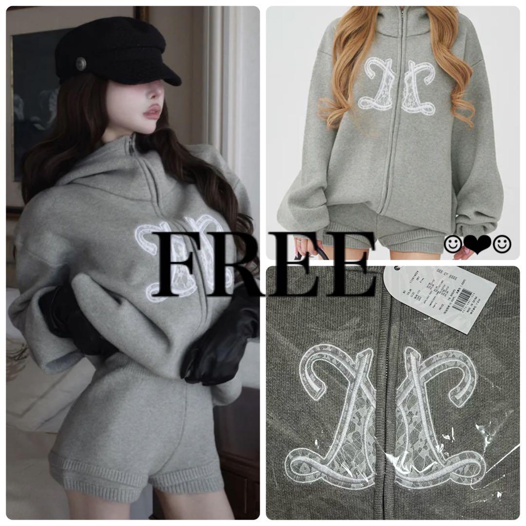 Darich♡インフィニティロゴパンツニットセットアップ♡グレー♡FREE