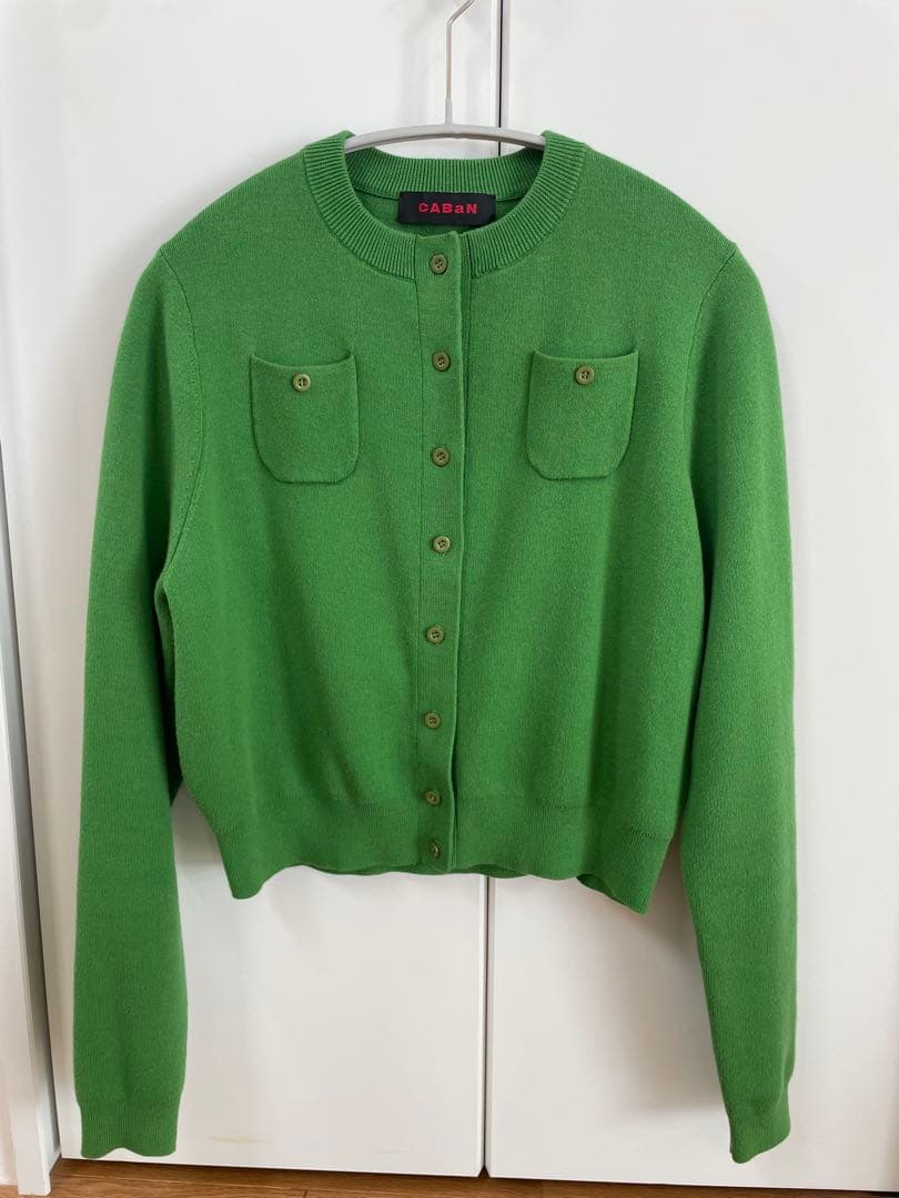 CABaN コットンカシミヤクルーネックカーディガン グリーン XS 中古・古着通販】CABaN (キャバン) コットンカシミヤ クルーネック