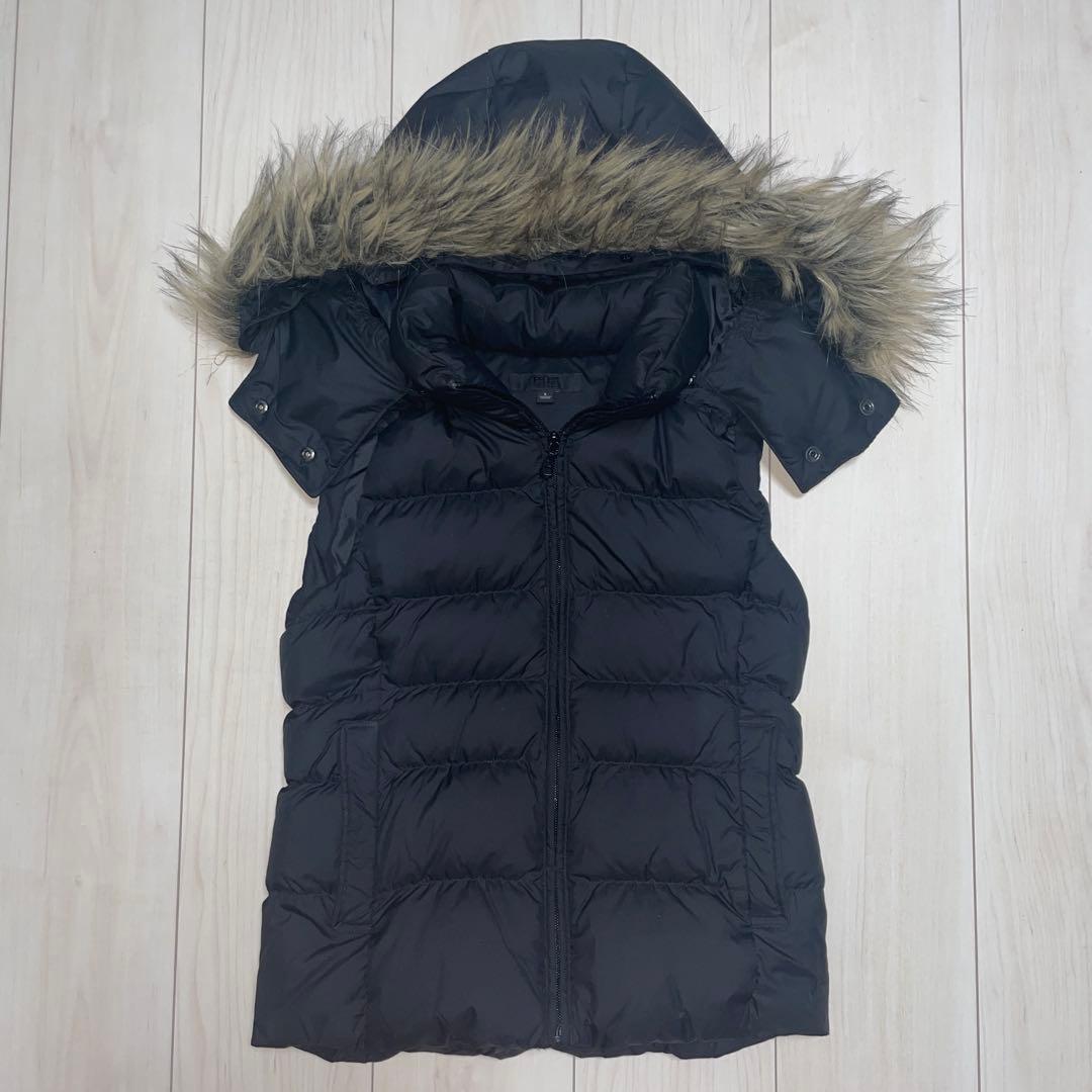 ファーダウンベスト 細身 swag y2k 平成 フード、ファー取り外し可能