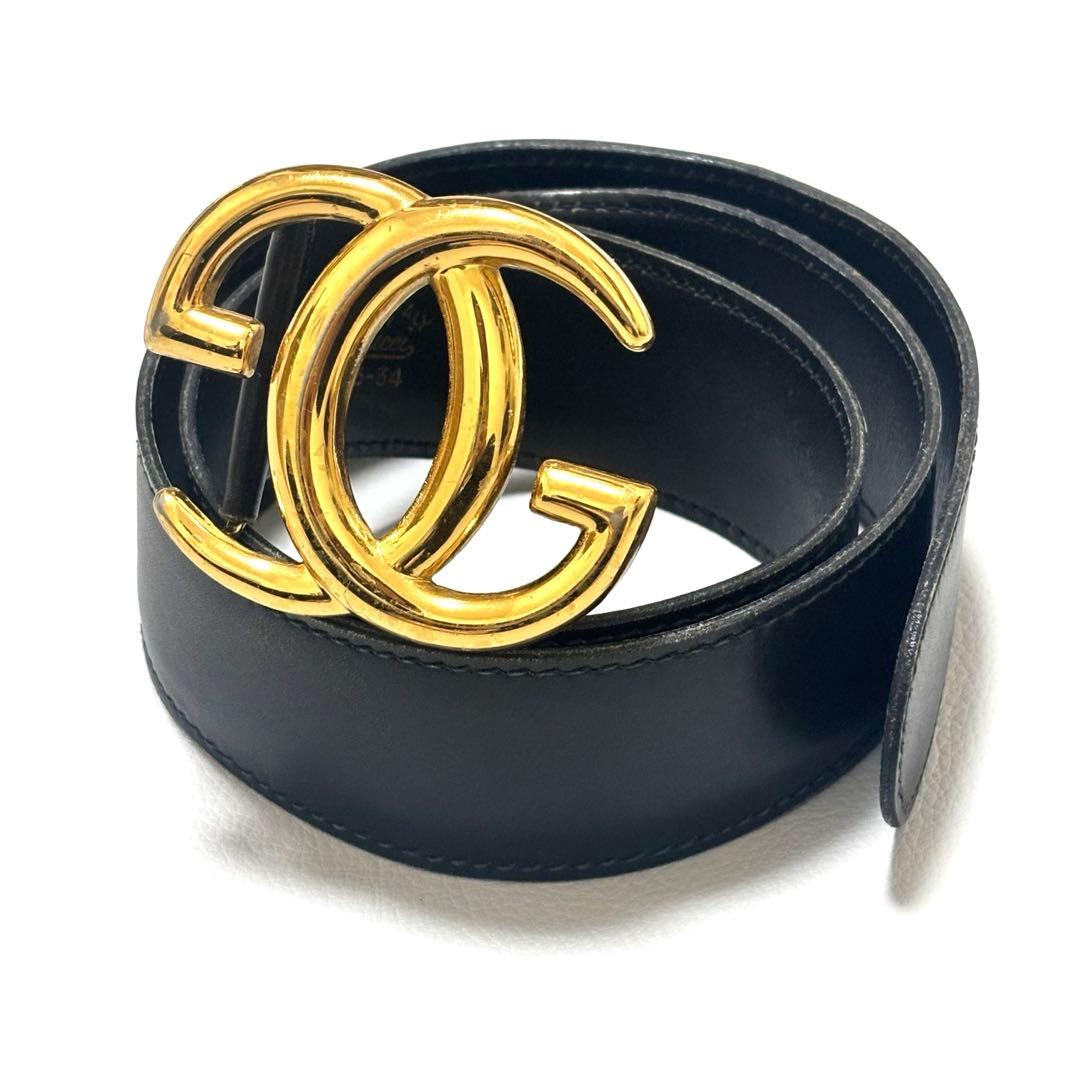 グッチ ベルト インターロッキング GG ブラック レザー ゴールド インターロッキングG ディテール付き ベルト ・ブラック レザー