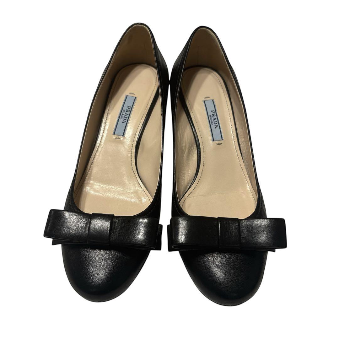 ［美品］PRADA プラダ パンプス リボン　黒　ブラック　24.5cm