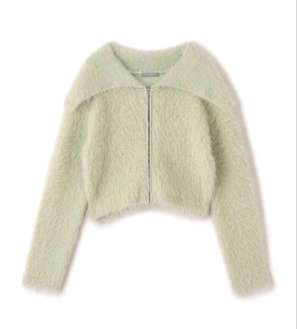 ラメフェザービッグカラーニットブルゾン グリーン ラメフェザービッグカラーニットブルゾン | JILL by JILL STUART（ジル